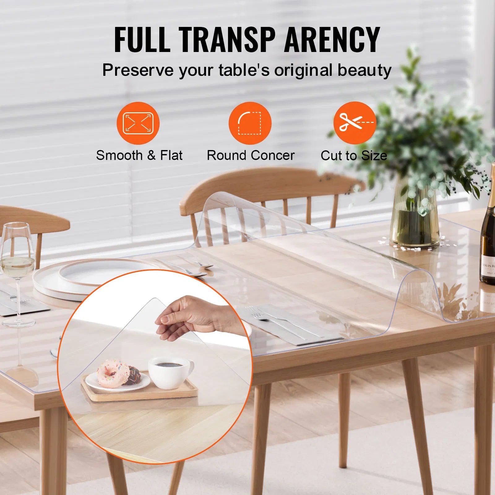 Clear PVC Table Protector 36x48 Inch, 1.5mm Thick Transparent Tabletop Cover, Waterproof Plastic Table Pad for Dining Office Desk, Bonus Lace Placemat Included