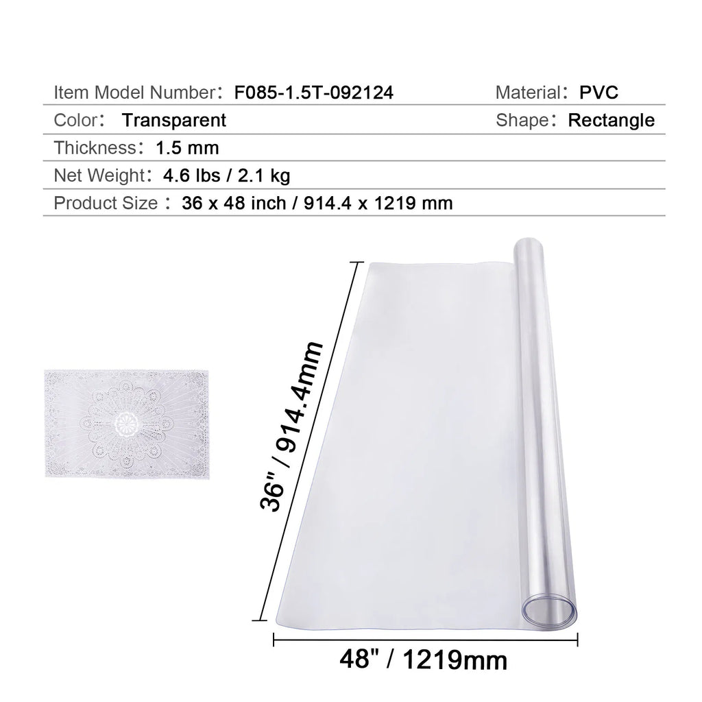 Clear PVC Table Protector 36x48 Inch, 1.5mm Thick Transparent Tabletop Cover, Waterproof Plastic Table Pad for Dining Office Desk, Bonus Lace Placemat Included