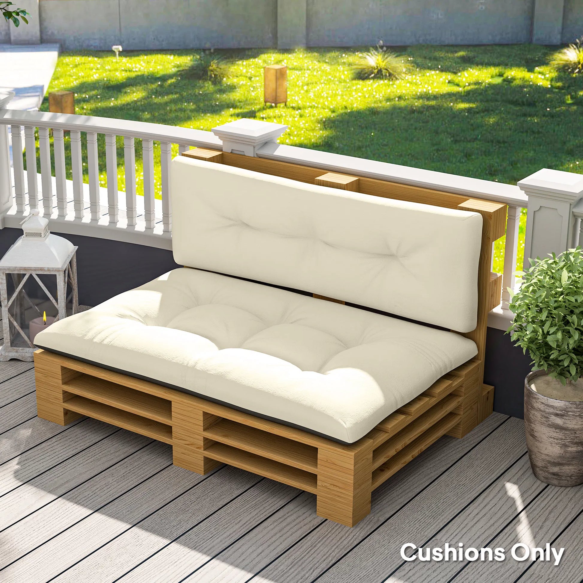 Outsunny 2‑Piece Pallet Sofa Cushion Set, Tufted Thick Seat & Back Cushions, Indoor‑Outdoor Replacement Pads for Wooden Pallet Furniture, Cream White