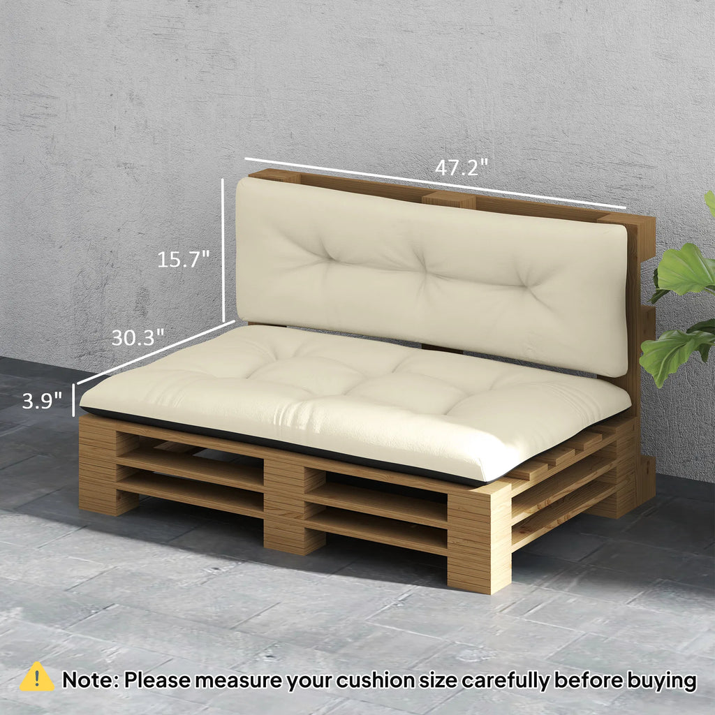 Outsunny 2‑Piece Pallet Sofa Cushion Set, Tufted Thick Seat & Back Cushions, Indoor‑Outdoor Replacement Pads for Wooden Pallet Furniture, Cream White