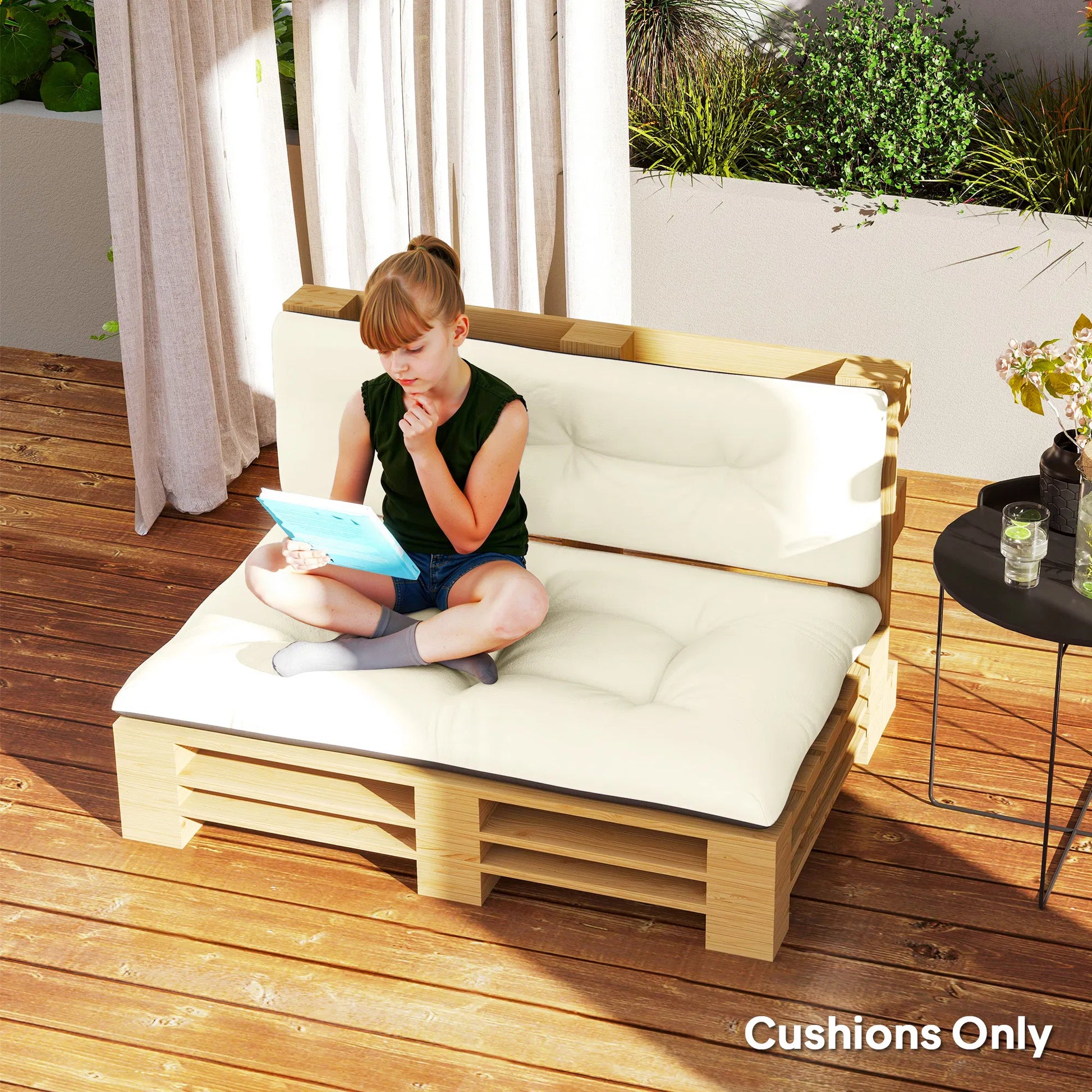 Outsunny 2‑Piece Pallet Sofa Cushion Set, Tufted Thick Seat & Back Cushions, Indoor‑Outdoor Replacement Pads for Wooden Pallet Furniture, Cream White
