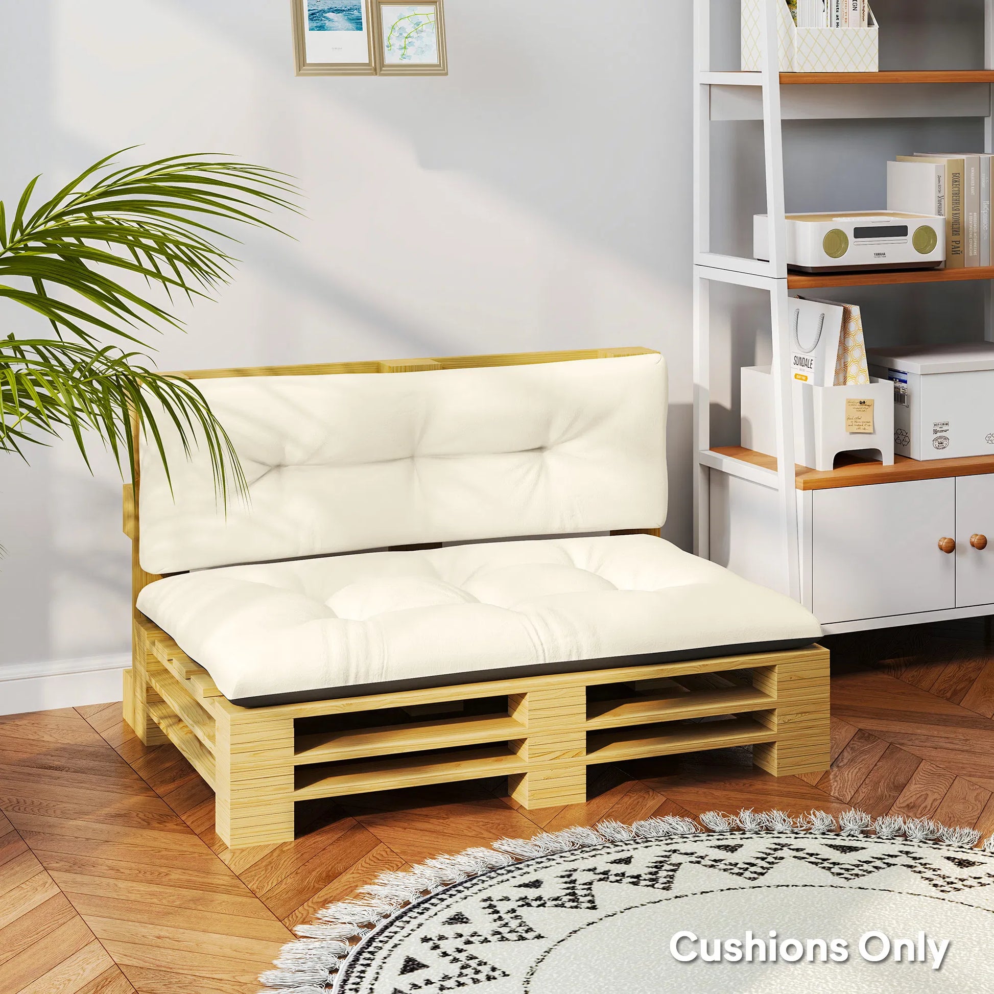 Outsunny 2‑Piece Pallet Sofa Cushion Set, Tufted Thick Seat & Back Cushions, Indoor‑Outdoor Replacement Pads for Wooden Pallet Furniture, Cream White