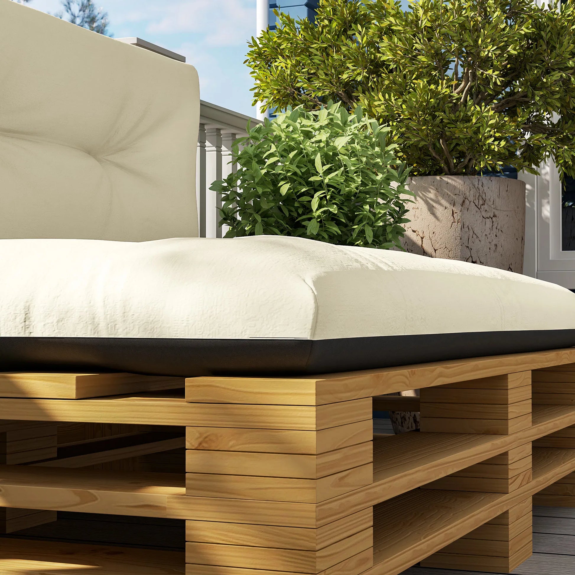 Outsunny 2‑Piece Pallet Sofa Cushion Set, Tufted Thick Seat & Back Cushions, Indoor‑Outdoor Replacement Pads for Wooden Pallet Furniture, Cream White