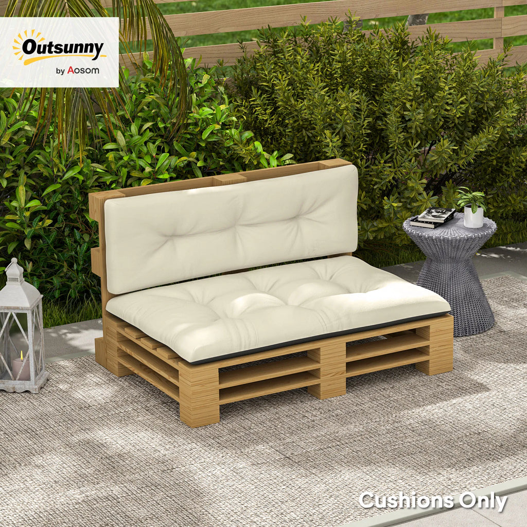 Outsunny 2‑Piece Pallet Sofa Cushion Set, Tufted Thick Seat & Back Cushions, Indoor‑Outdoor Replacement Pads for Wooden Pallet Furniture, Cream White