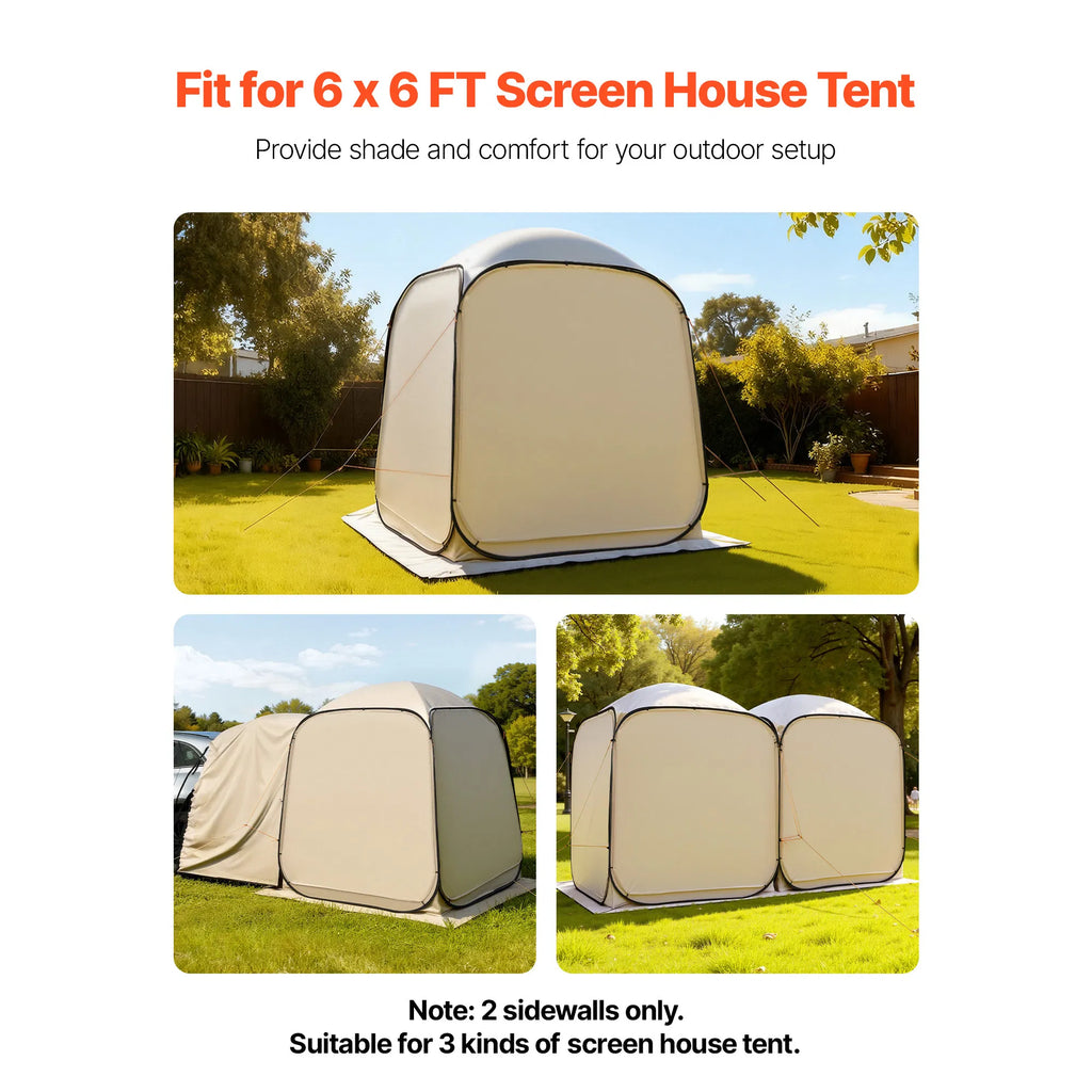 Pop‑Up Screen House Sidewalls 2‑Pack, 300D Oxford Silver‑Coated UV‑Waterproof Side Panels for 6’ x 6’ Outdoor Screen Tent, Beige (Tent NOT Included)