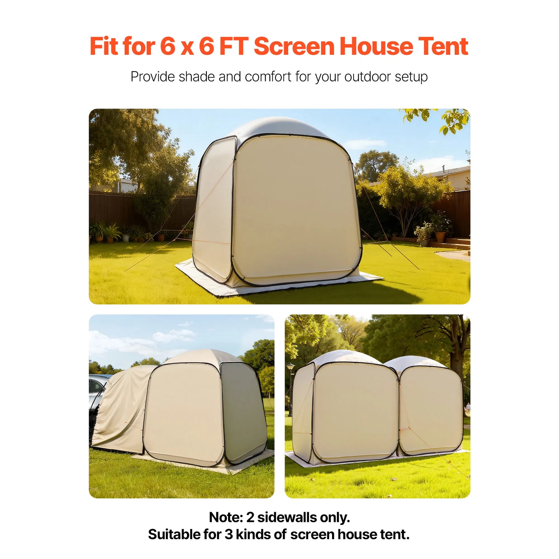 Pop‑Up Screen House Sidewalls 2‑Pack, 300D Oxford Silver‑Coated UV‑Waterproof Side Panels for 6’ x 6’ Outdoor Screen Tent, Beige (Tent NOT Included)