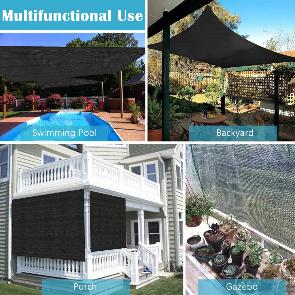 lack Sun Shade Net 10'x10' UV‑Resistant Shade Cloth with Fix Clips, Breathable Permeable Shade Screen for Garden, Greenhouse, Patio, Backyard, Plants & Outdoor Parking