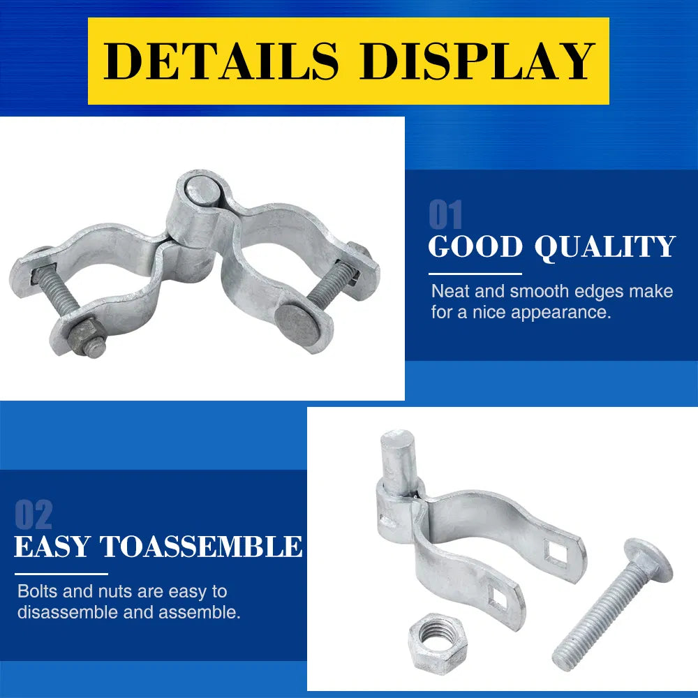 Galvanized Chain Link Gate Hinge Kit, 1‑5/8" Pipe Fence Gate Hinges with Bolts & Nuts, Heavy Duty Metal Hardware for Chain Link Fence Swing Gates