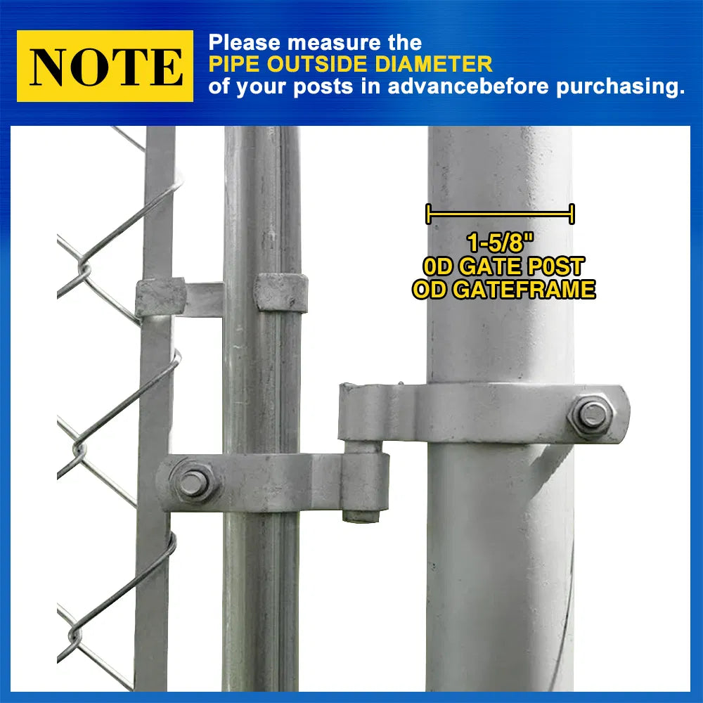 Galvanized Chain Link Gate Hinge Kit, 1‑5/8" Pipe Fence Gate Hinges with Bolts & Nuts, Heavy Duty Metal Hardware for Chain Link Fence Swing Gates
