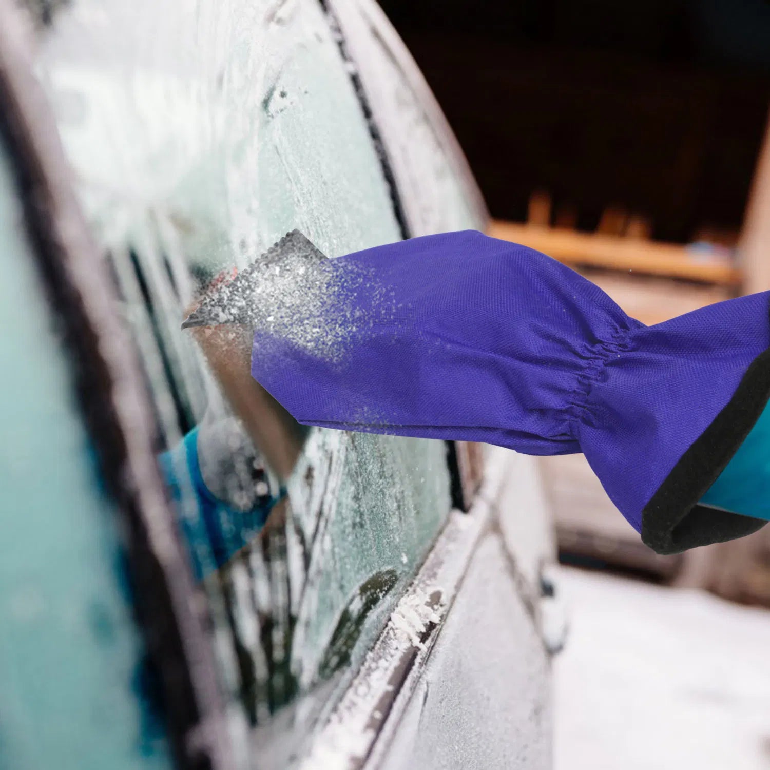 Car Ice Scraper Mitt, Waterproof Windproof Fleece Lined Snow Remover Glove, Portable Windshield Frost Removal Tool for Winter Auto Car Window