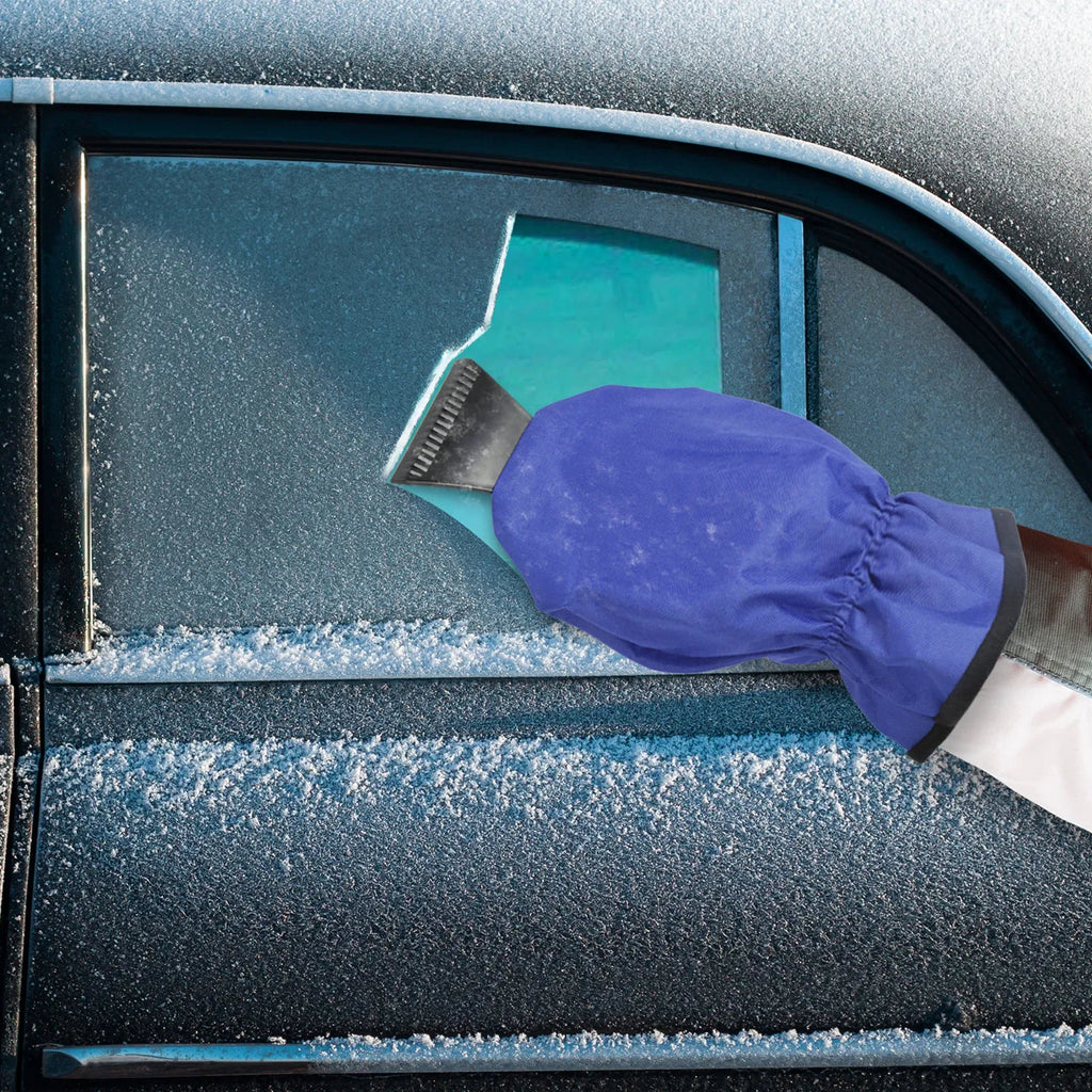 Car Ice Scraper Mitt, Waterproof Windproof Fleece Lined Snow Remover Glove, Portable Windshield Frost Removal Tool for Winter Auto Car Window