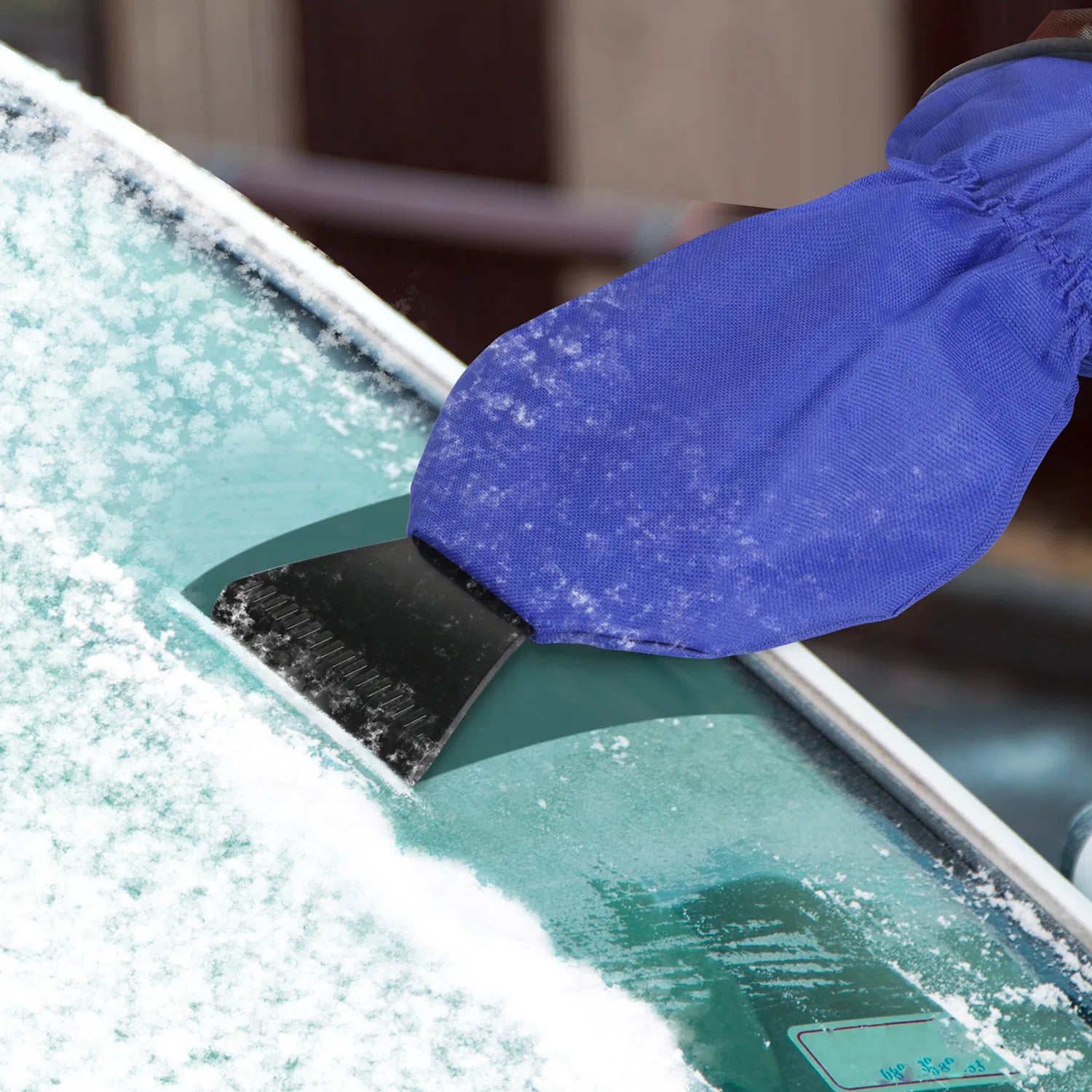 Car Ice Scraper Mitt, Waterproof Windproof Fleece Lined Snow Remover Glove, Portable Windshield Frost Removal Tool for Winter Auto Car Window