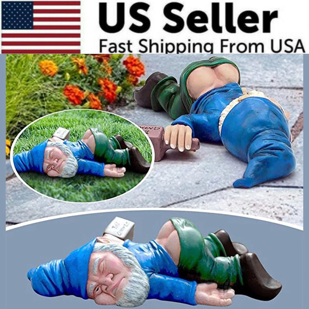 Funny Drunk Garden Gnome Statue, Naughty Passed‑Out Dwarf Figurine, Resin Outdoor Yard Lawn Patio Ornament, Whimsical Home Desk Decor, Novelty Gag Gift for Garden Lovers
