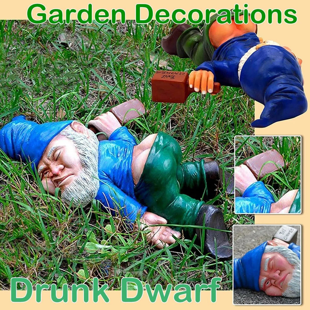 Funny Drunk Garden Gnome Statue, Naughty Passed‑Out Dwarf Figurine, Resin Outdoor Yard Lawn Patio Ornament, Whimsical Home Desk Decor, Novelty Gag Gift for Garden Lovers