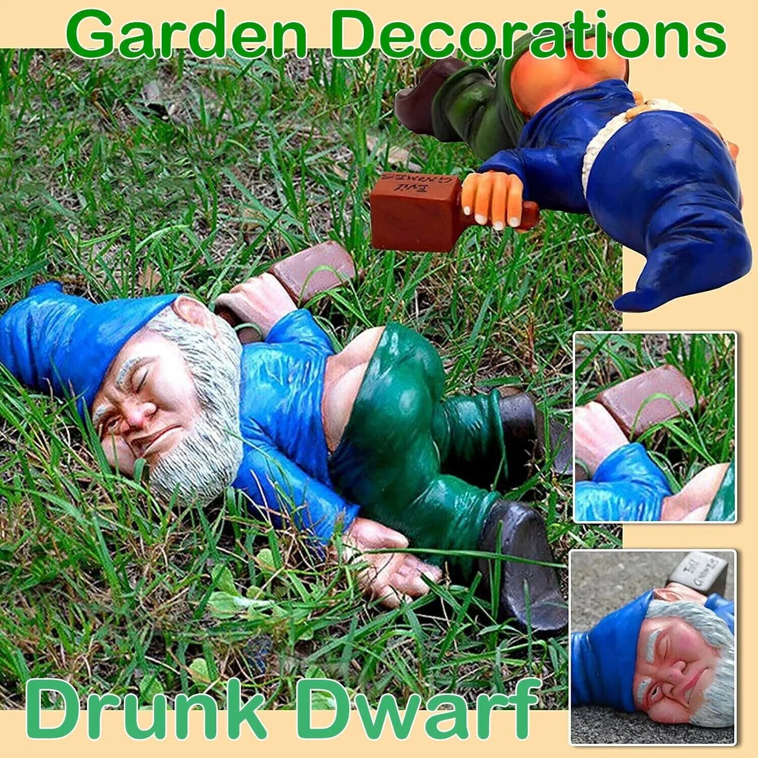 Funny Drunk Garden Gnome Statue, Naughty Passed‑Out Dwarf Figurine, Resin Outdoor Yard Lawn Patio Ornament, Whimsical Home Desk Decor, Novelty Gag Gift for Garden Lovers