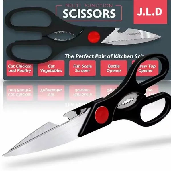Multi‑Function Kitchen Scissors, Heavy‑Duty Stainless Steel Food Shears for Poultry, Vegetables, Bottle Opener & Nut Cracker, Comfort Grip Household Cooking Scissors