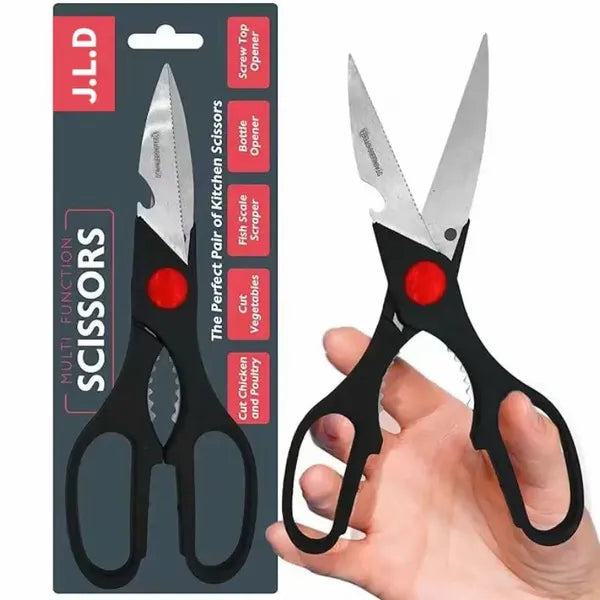 Multi‑Function Kitchen Scissors, Heavy‑Duty Stainless Steel Food Shears for Poultry, Vegetables, Bottle Opener & Nut Cracker, Comfort Grip Household Cooking Scissors