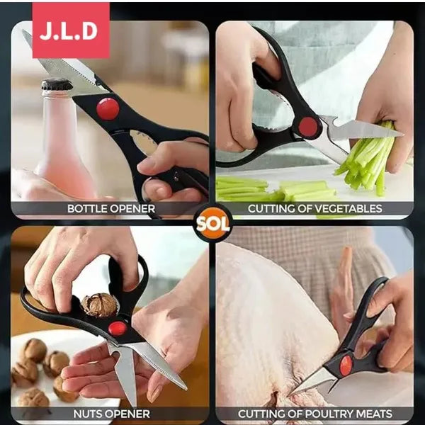 Multi‑Function Kitchen Scissors, Heavy‑Duty Stainless Steel Food Shears for Poultry, Vegetables, Bottle Opener & Nut Cracker, Comfort Grip Household Cooking Scissors