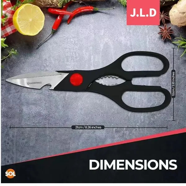 Multi‑Function Kitchen Scissors, Heavy‑Duty Stainless Steel Food Shears for Poultry, Vegetables, Bottle Opener & Nut Cracker, Comfort Grip Household Cooking Scissors