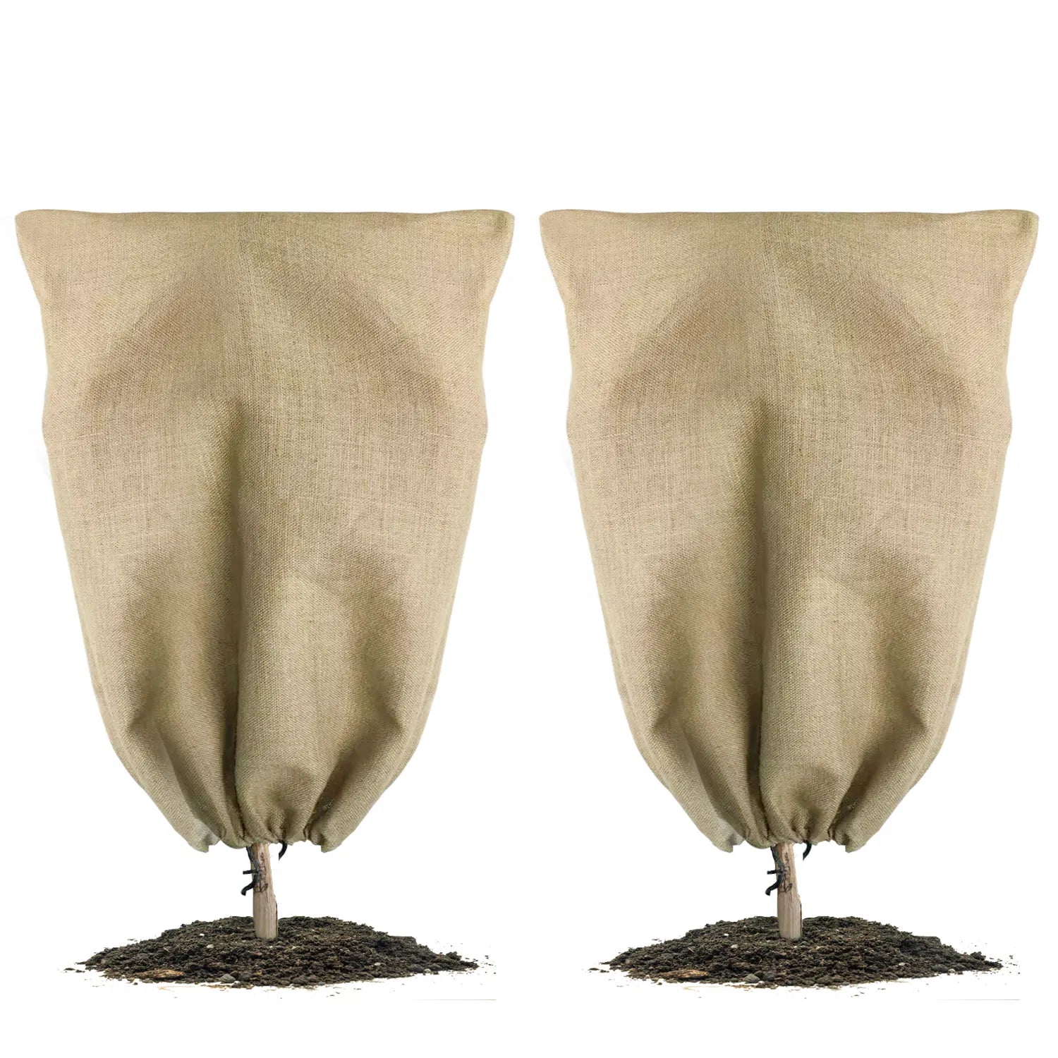 4‑Pack Burlap Winter Plant Covers 40"x32", Breathable Drawstring Plant Freeze Protection Bags for Shrubs Trees, Reusable Cold Frost Animal Barrier for Outdoor Garden Plants