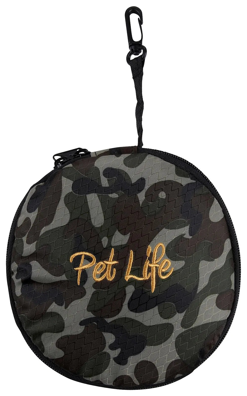 Pet Life Camo Portable Dual Dog Travel Bowls, Foldable Food & Water Feeder Set with Carabiner Clip for Camping Hiking Road Trips