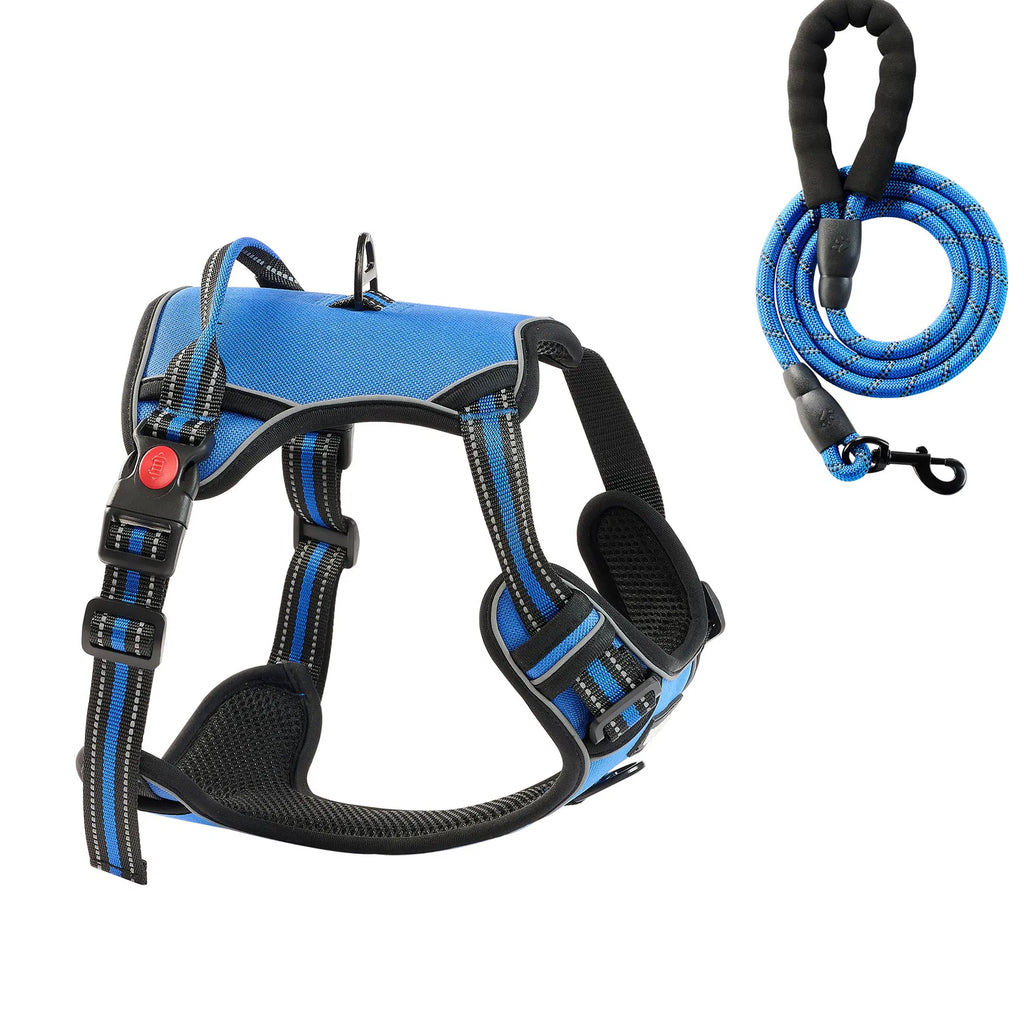No‑Pull Dog Harness with 5ft Leash, Reflective Adjustable Pet Vest Harness for Medium Large Dogs, Dual Metal Clips Safety Lock Buckle