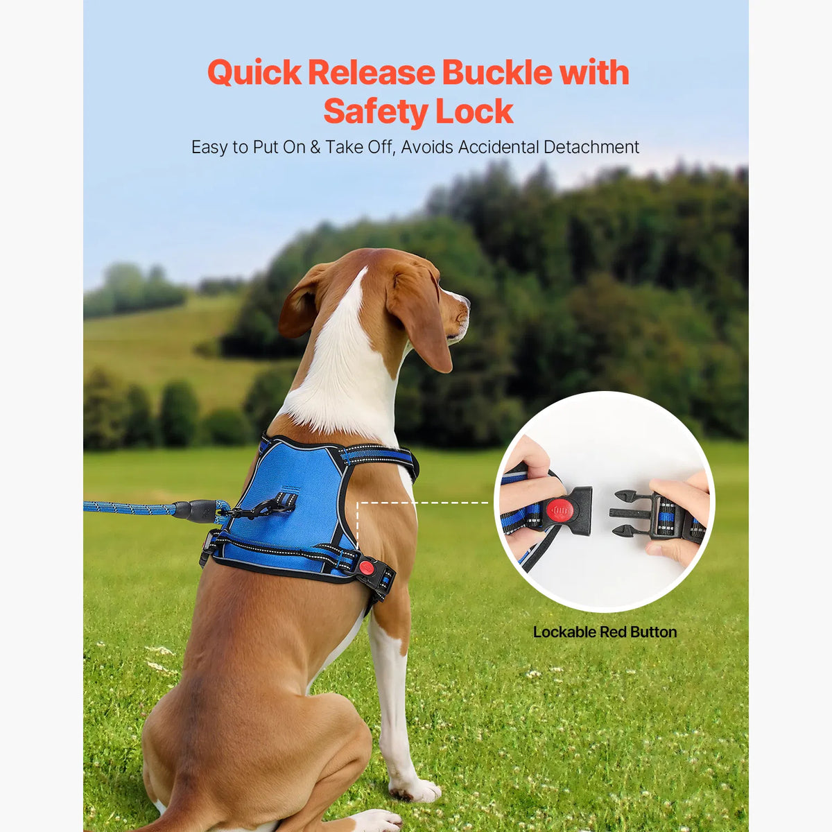 No‑Pull Dog Harness with 5ft Leash, Reflective Adjustable Pet Vest Harness for Medium Large Dogs, Dual Metal Clips Safety Lock Buckle