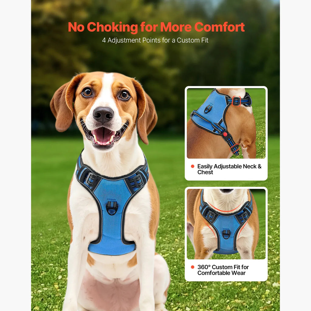 No‑Pull Dog Harness with 5ft Leash, Reflective Adjustable Pet Vest Harness for Medium Large Dogs, Dual Metal Clips Safety Lock Buckle