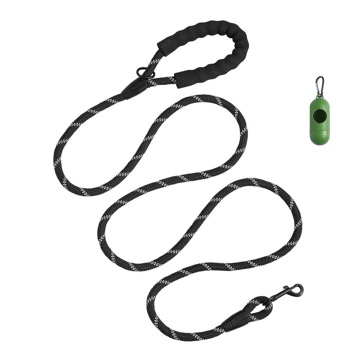 6FT Reflective Rope Dog Leash, Soft Padded Handle Heavy‑Duty Nylon Dog Leash with Waste Bag Dispenser for Medium Large Dogs