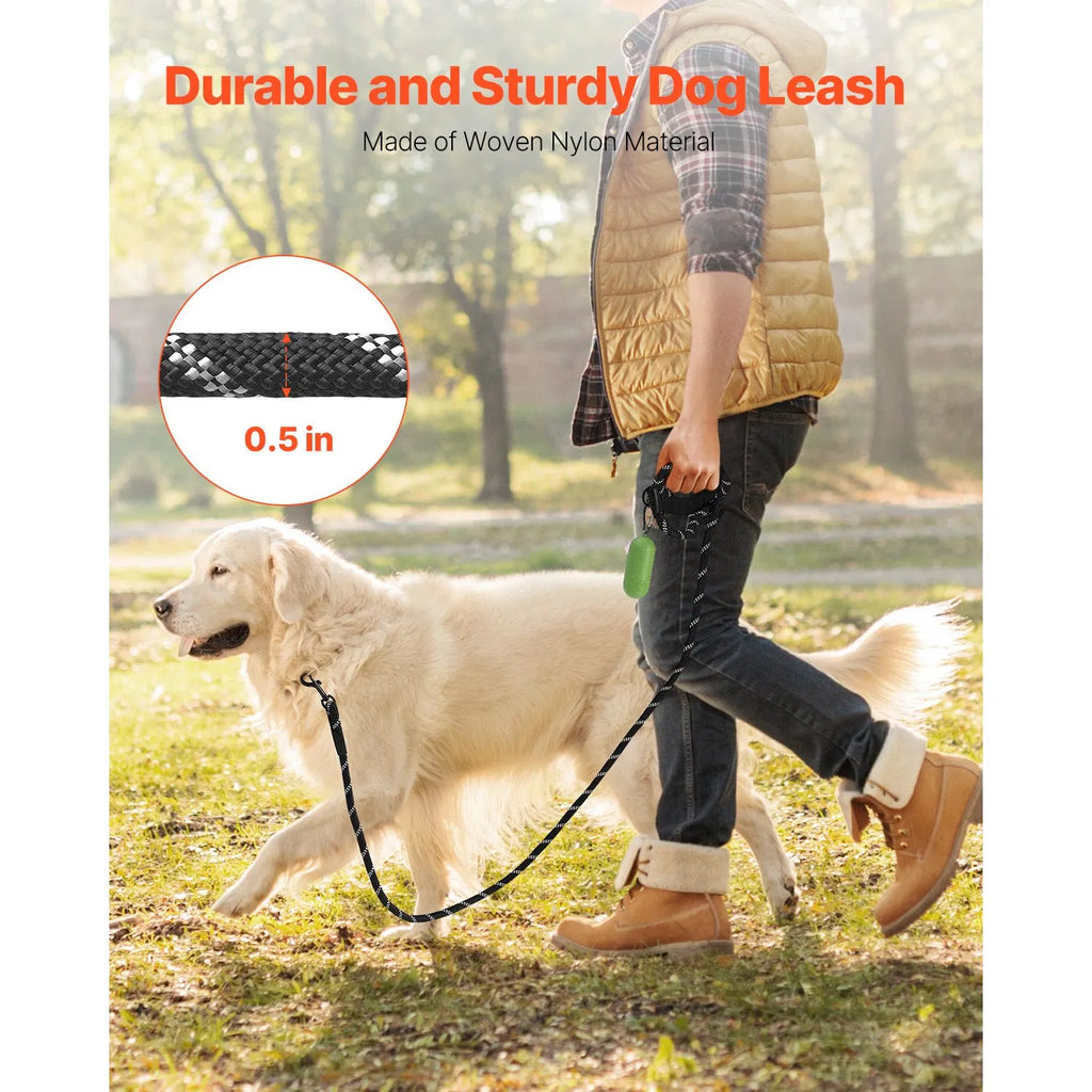 6FT Reflective Rope Dog Leash, Soft Padded Handle Heavy‑Duty Nylon Dog Leash with Waste Bag Dispenser for Medium Large Dogs