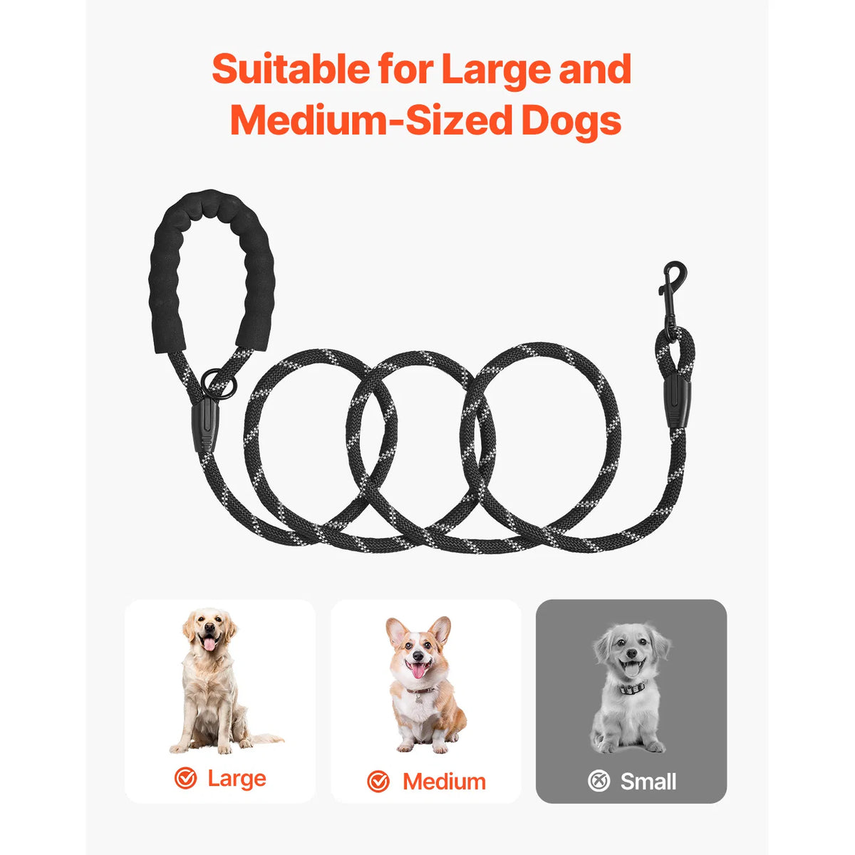 6FT Reflective Rope Dog Leash, Soft Padded Handle Heavy‑Duty Nylon Dog Leash with Waste Bag Dispenser for Medium Large Dogs