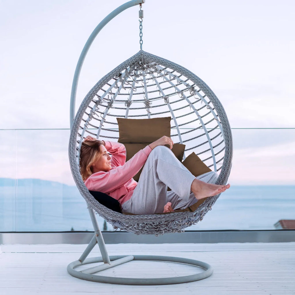 Egg Chair Replacement Cushion, Thick Hollow Cotton Swing Pad with Head Pillow, Removable Washable Cover for Hanging Egg Hammock Chair, Coffee