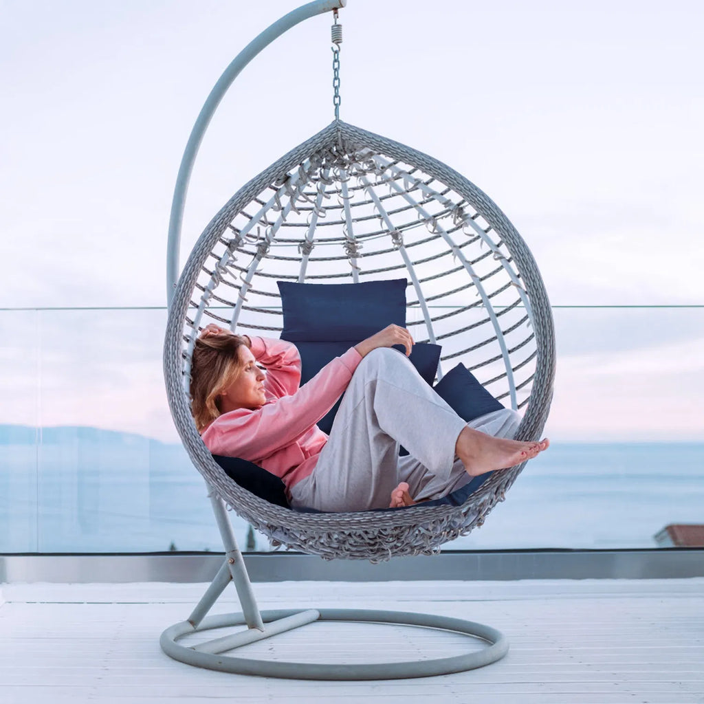Egg Chair Replacement Cushion,Thick Hollow Cotton Swing Pad with Head Pillow, Removable Washable Cover for Hanging Egg Hammock Chair,Navy Blue