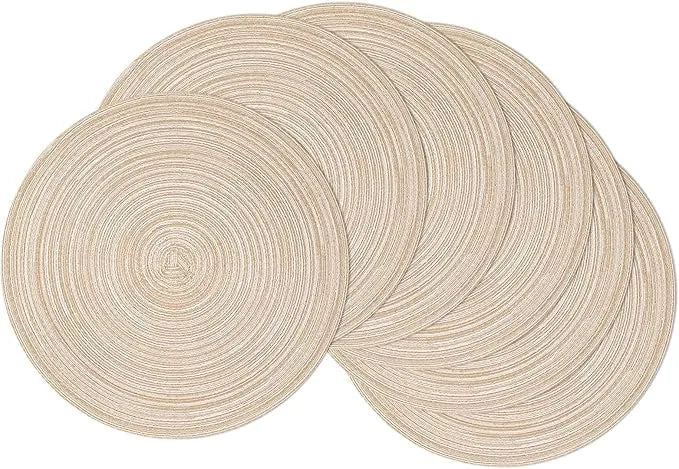 Round Braided Placemats Set of 6,15 Inch Cotton Polyester Woven Table Mats,Heat Resistant Washable Table Place Mats for Dining Table Kitchen Party Home Decor,Beige