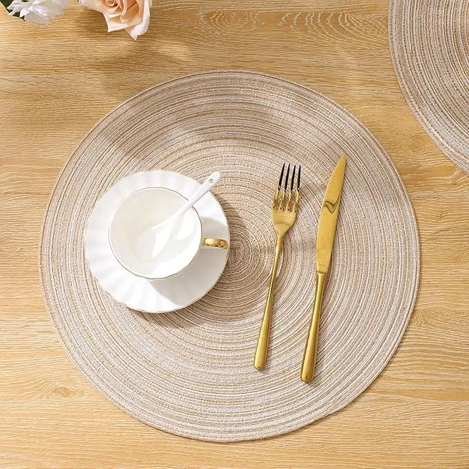 Round Braided Placemats Set of 6,15 Inch Cotton Polyester Woven Table Mats,Heat Resistant Washable Table Place Mats for Dining Table Kitchen Party Home Decor,Beige