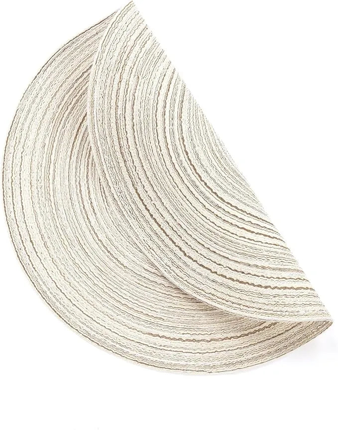 Round Braided Placemats Set of 6, 15 Inch Washable Woven Table Mats, Heat Resistant Polyester Circle Table Place Mats for Dining Table Kitchen Decor, Ivory