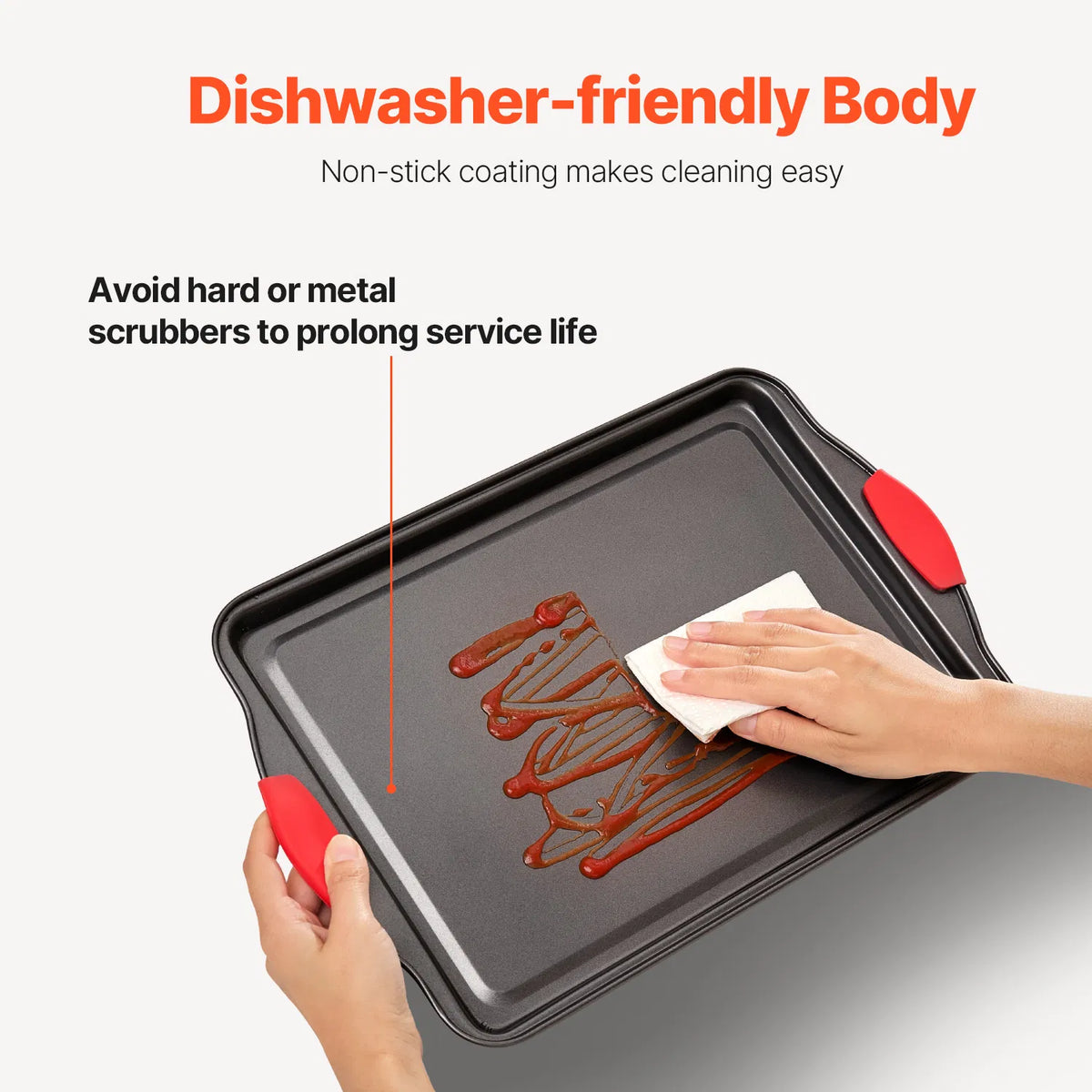 3 Piece Nonstick Baking Sheet Set, Carbon Steel Cookie Pans with Red Silicone Handles, Oven Safe Bakeware for Cookies, Cakes & Roasting