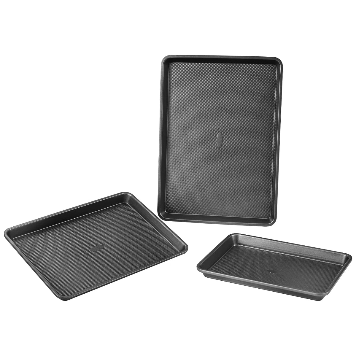 3-Piece Nonstick Carbon Steel Baking Sheet Set, Oven Trays for Cookies, Roasting & Baking, Stackable Bakeware, 450°F Heat Resistant