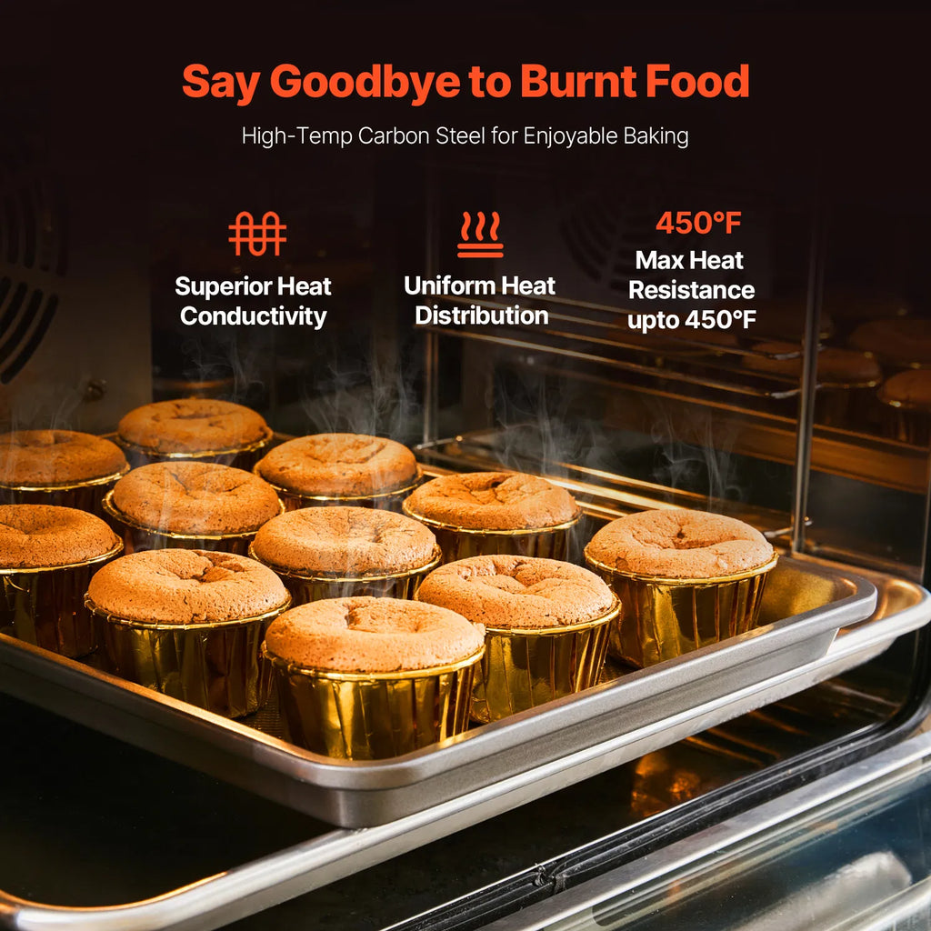 3-Piece Nonstick Carbon Steel Baking Sheet Set, Oven Trays for Cookies, Roasting & Baking, Stackable Bakeware, 450°F Heat Resistant