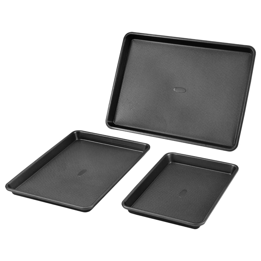 3-Piece Nonstick Carbon Steel Baking Sheet Set, Oven Trays for Cookies, Roasting & Baking, Stackable Bakeware, 450°F Heat Resistant