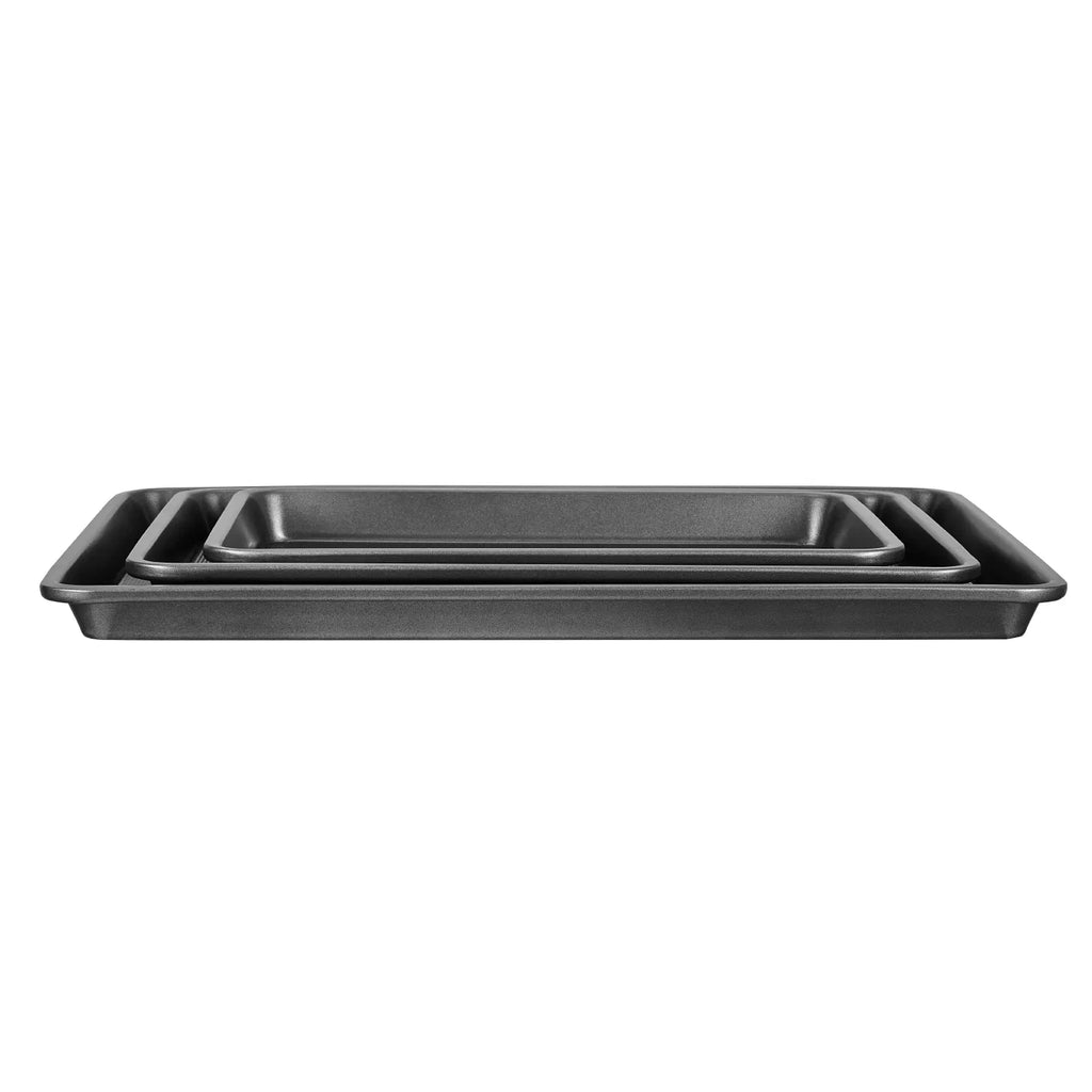 3-Piece Nonstick Carbon Steel Baking Sheet Set, Oven Trays for Cookies, Roasting & Baking, Stackable Bakeware, 450°F Heat Resistant