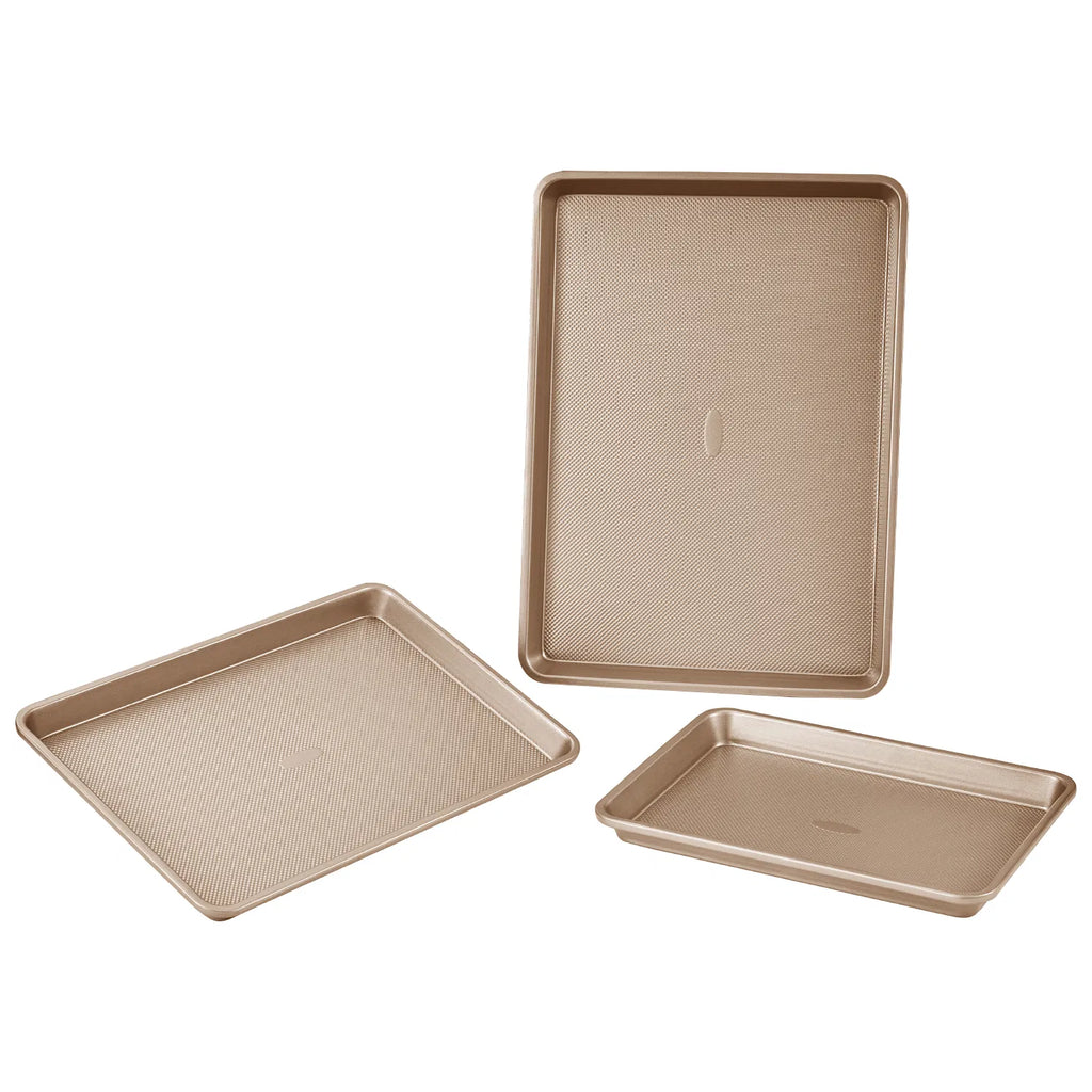 3 Pack Nonstick Carbon Steel Baking Sheet Set, Oven Cookie Tray Pans, Stackable Bakeware for Cookies, Cakes, Roasting, Dishwasher Safe