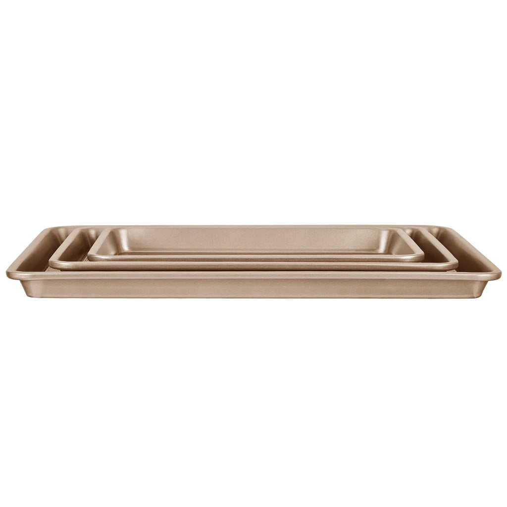 3 Pack Nonstick Carbon Steel Baking Sheet Set, Oven Cookie Tray Pans, Stackable Bakeware for Cookies, Cakes, Roasting, Dishwasher Safe