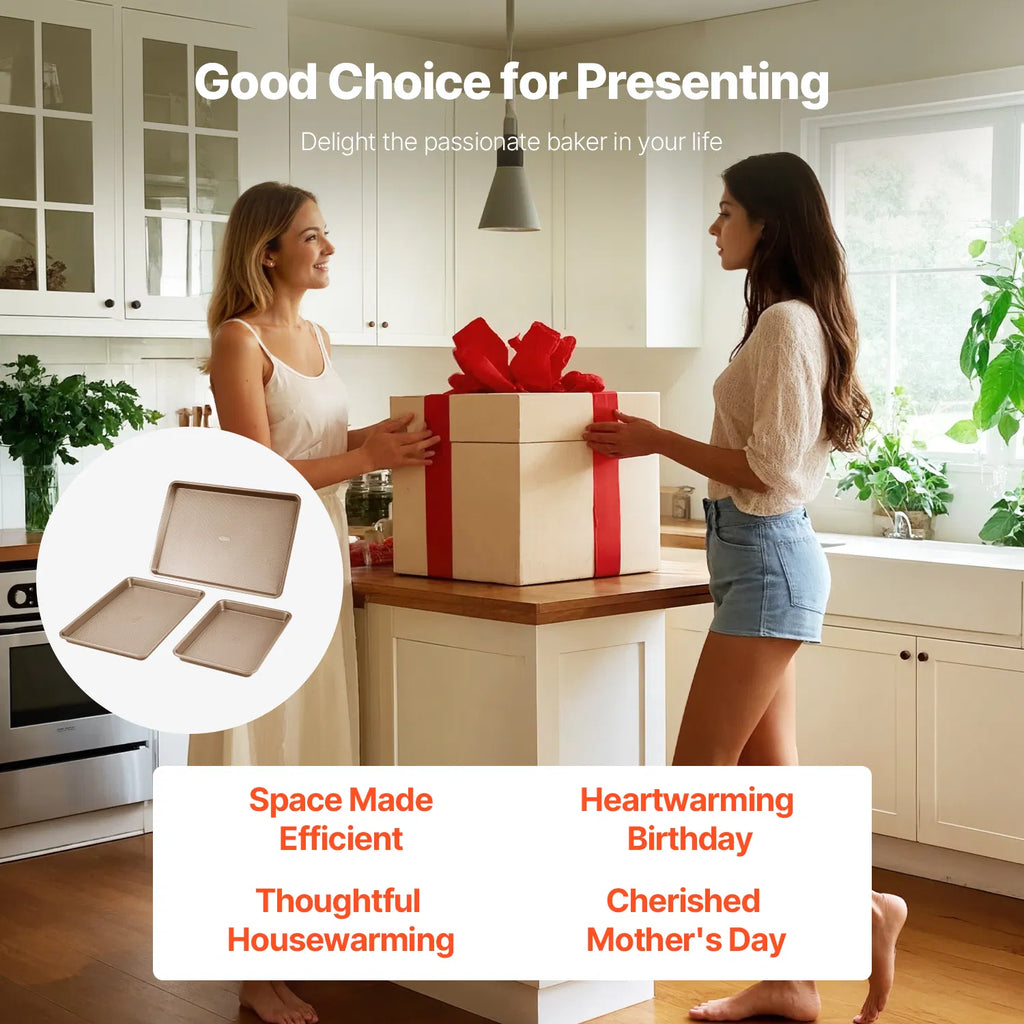 3 Pack Nonstick Carbon Steel Baking Sheet Set, Oven Cookie Tray Pans, Stackable Bakeware for Cookies, Cakes, Roasting, Dishwasher Safe