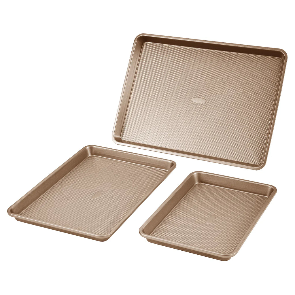 3 Pack Nonstick Carbon Steel Baking Sheet Set, Oven Cookie Tray Pans, Stackable Bakeware for Cookies, Cakes, Roasting, Dishwasher Safe