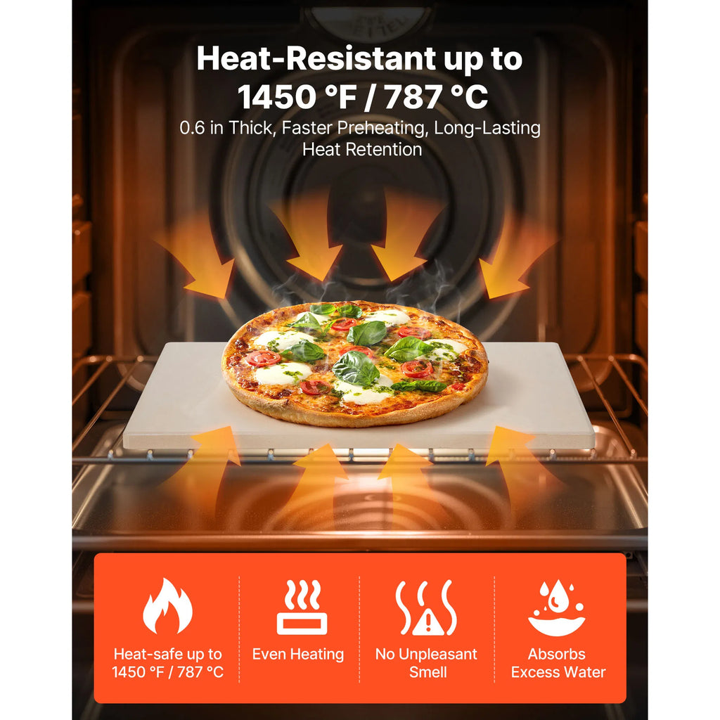 15"x12" Cordierite Pizza Stone for Oven & Grill, Rectangular Baking Stone with Dough Scraper, Crispy Crust Pizza Bread Baking Plate