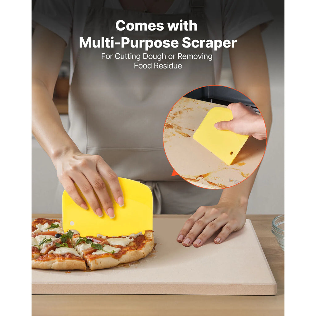 15"x12" Cordierite Pizza Stone for Oven & Grill, Rectangular Baking Stone with Dough Scraper, Crispy Crust Pizza Bread Baking Plate