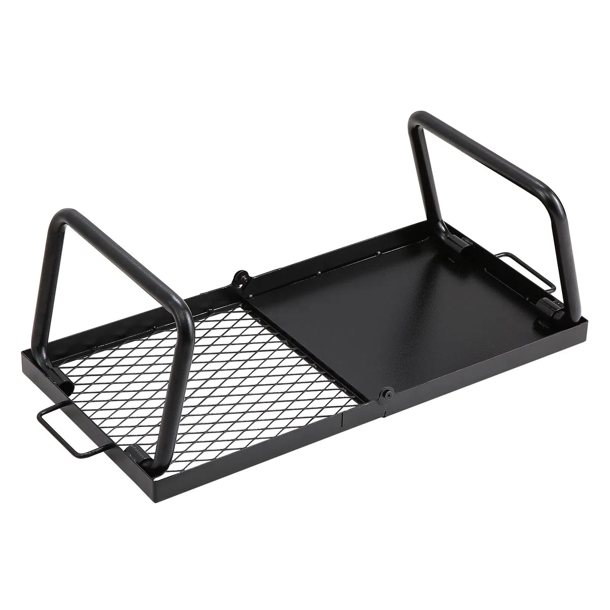 Foldable Campfire Grill, 22.4in Portable Over Fire Pit Cooking Grate, Half Grill & Half Griddle Heavy Duty Steel Camping BBQ Rack with Carry Bag for Outdoor Open Flame Cooking