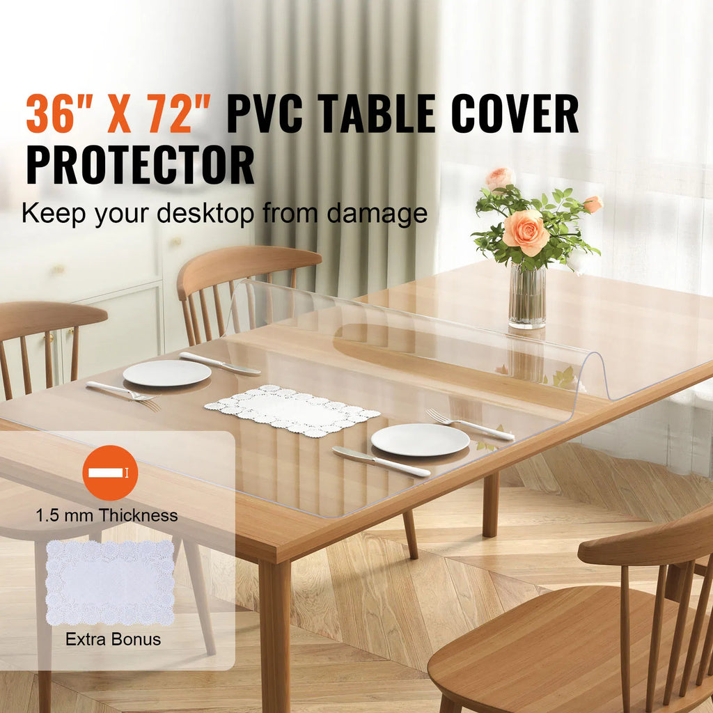 Clear PVC Table Cover Protector 36"x72",1.5mm Thick Waterproof Rectangle Plastic Tabletop Mat for Dining Table, Office Desk