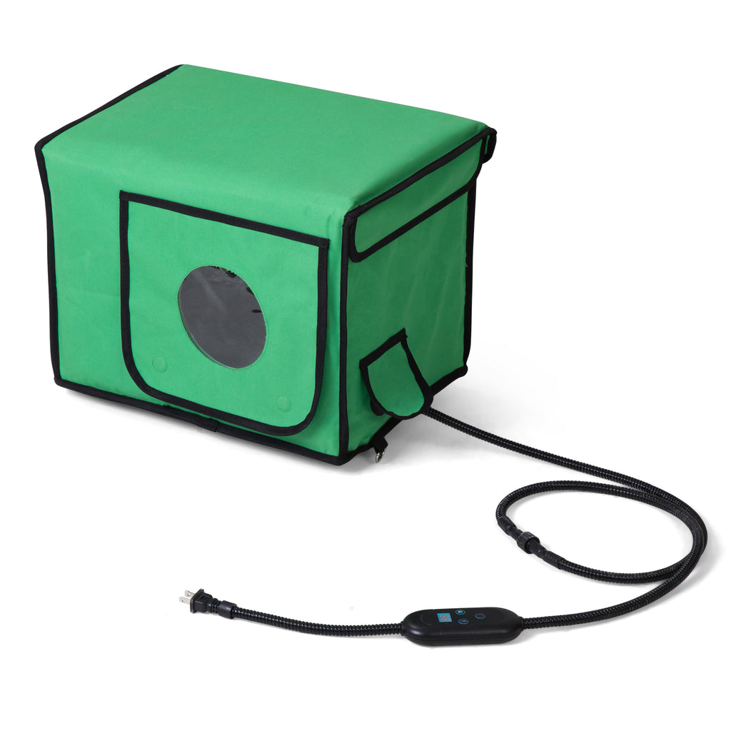 Heated Outdoor Cat House, Insulated Weatherproof Pet Shelter with Adjustable Temp & Timer Heating Pad, Foldable Oxford Kitty House for Stray Cats, Green